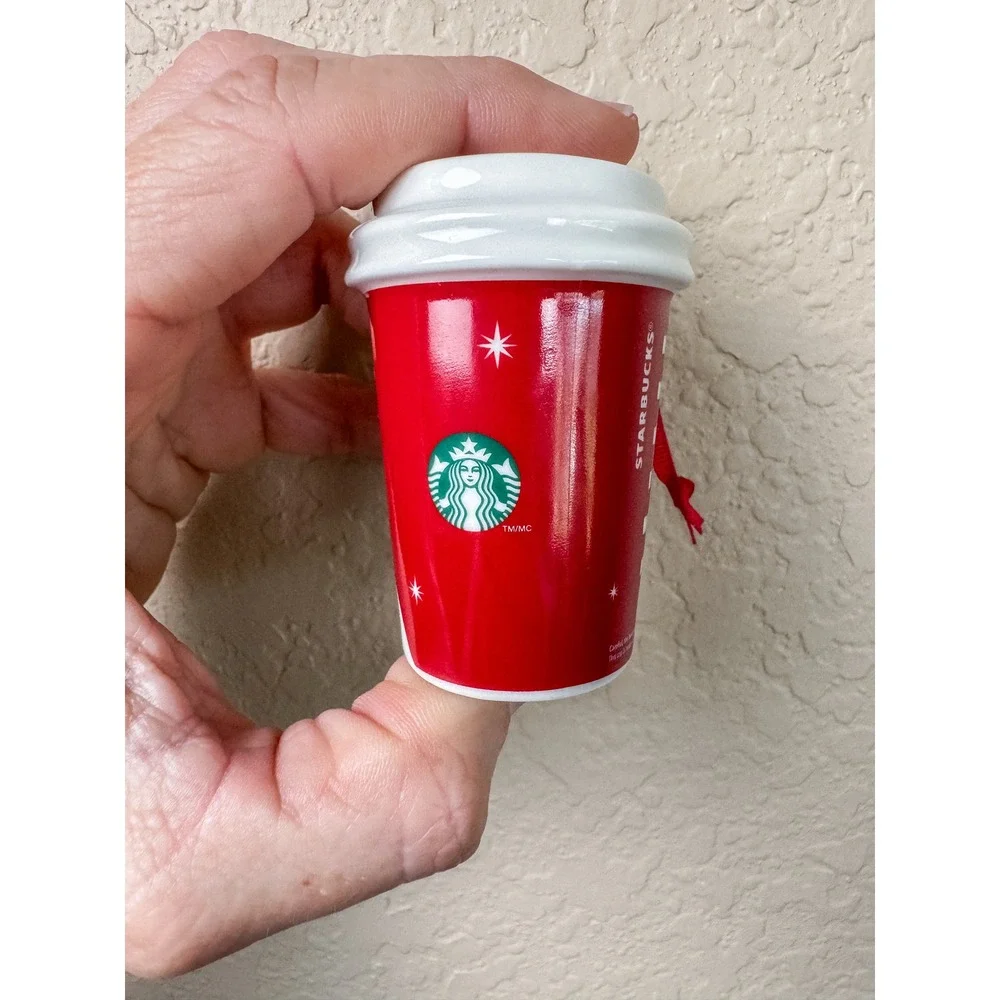 Starbucks 2012 Holiday Red Cup Snowman Ceramic Mini Coffee Cup Ornament Festive